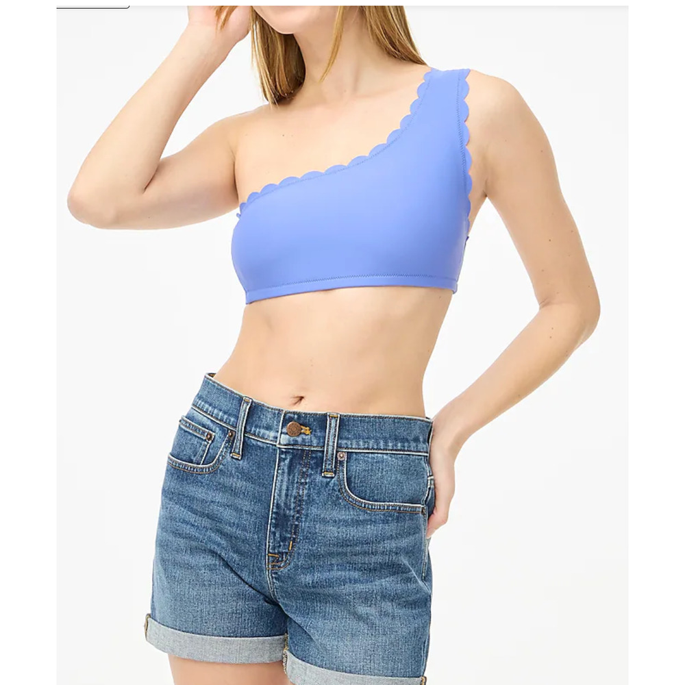 J.Crew Top Women Size XS Blue Bikini Scalloped One-Shoulder Summer NWT BP345